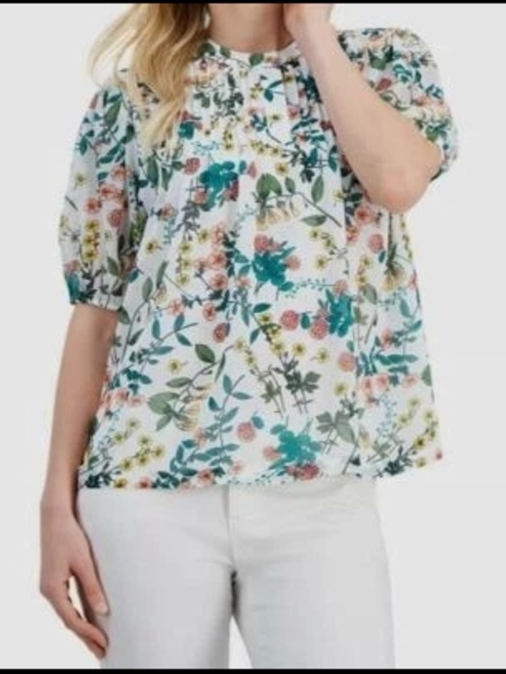 Nautica NWT Women's White Floral-Print Pintuck Blouse Top Size XL